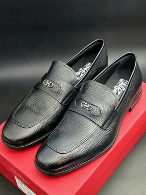 NIB Salvatore Ferragamo Men’s MARTIN Black Gancini Leather Shoes Size 10E